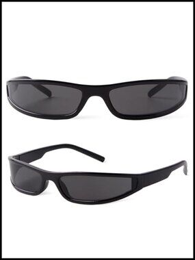 Y2K Wrap Around Sunglasses Small Narrow Rectangle Frame Futuristic Sports